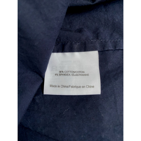 Tory Burch Cotton Shirt Half Button Navy Short Sleeve Ruffled Stretch Blue Top 8 - Picture 4 of 6